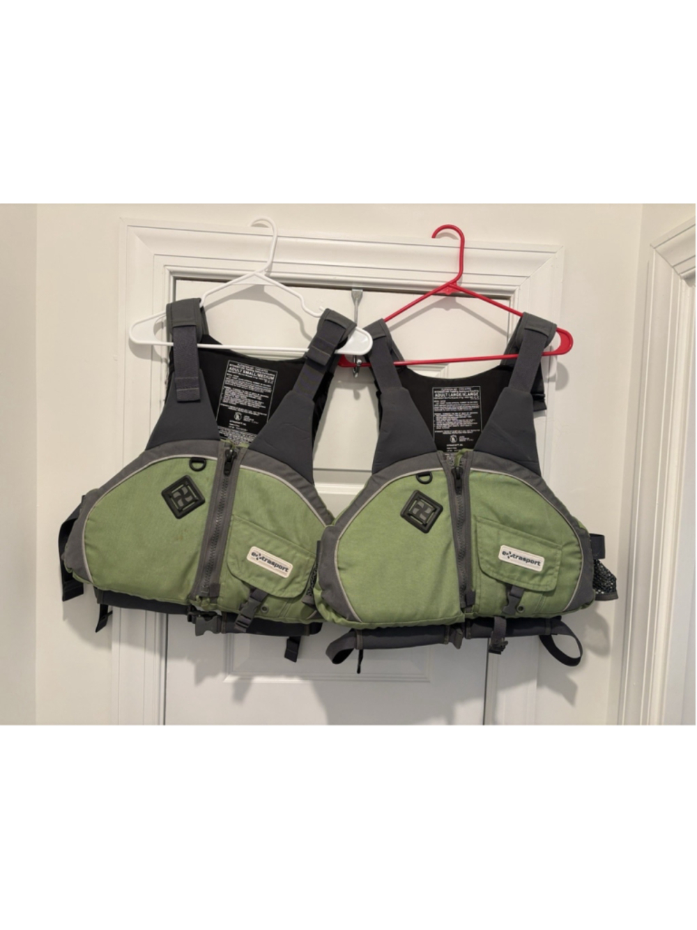 Lot of 2 Extrasport Sturgeon Kayak Raft Life Jacket PFD Sizes S/M & Large/XL